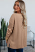 Color Block Waffle Textured Tunic Henley Top with Slits